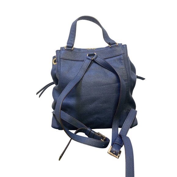 Michael Kors Navy Blue Pebbled Leather Studded Backpack Purse - Picture 2 of 9